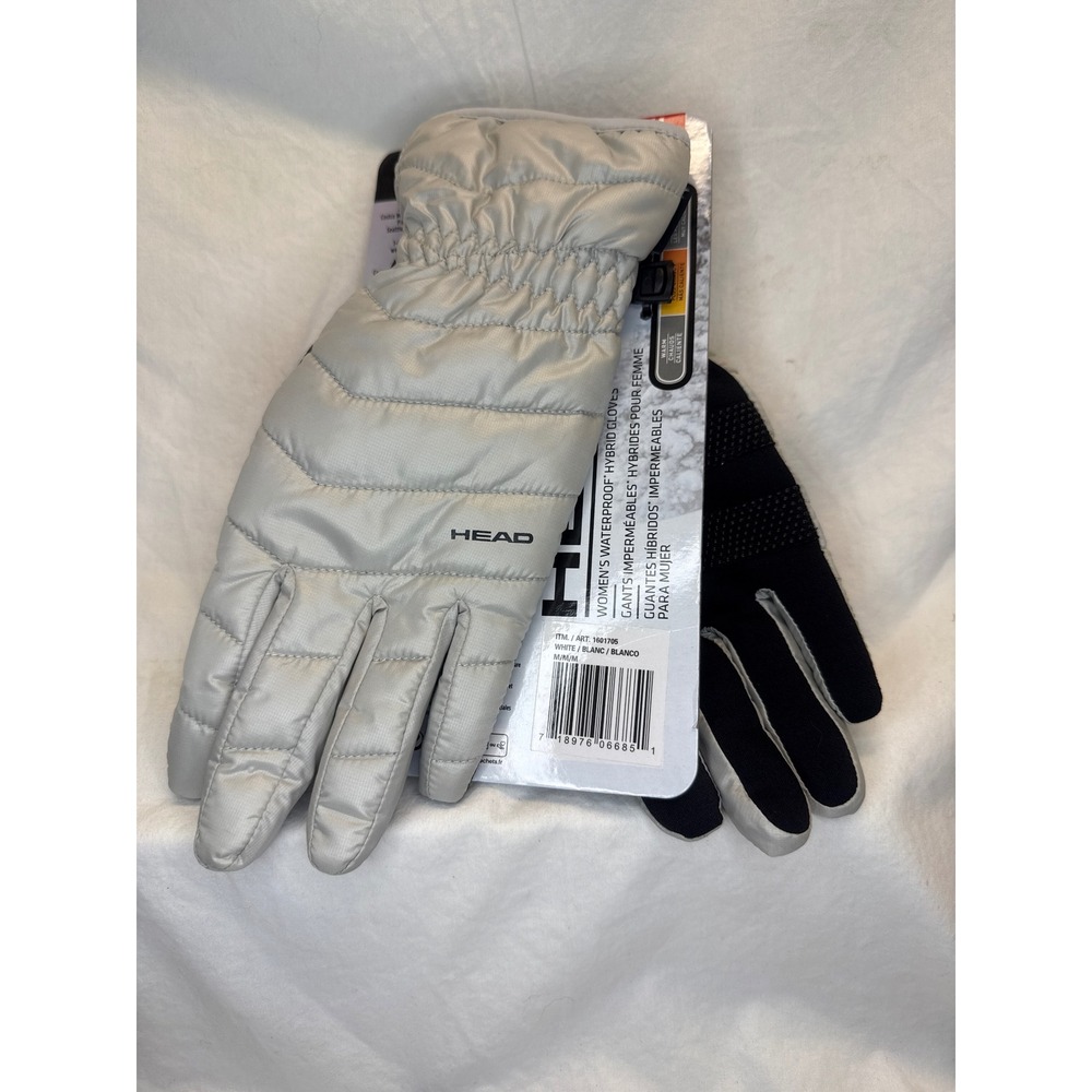 HEAD Womens Waterproof Hybrid Gloves White Black Quilted Puffer  Size M